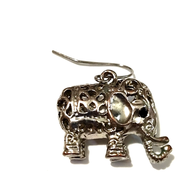 VINTAGE FILIGREE SILVER-TONE ELEPHANT DROP DANGLE HOOK 1" EARRINGS - Picture 6 of 9